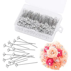 200 PCS Corsage Boutonniere Pins, 1.5 Inch Flower Diamond Head Pins Clear Straight Corsage Bouquet Diamond Pins  Bouquets, Wedding, Wrist Flower Decoration Sewing Craft
