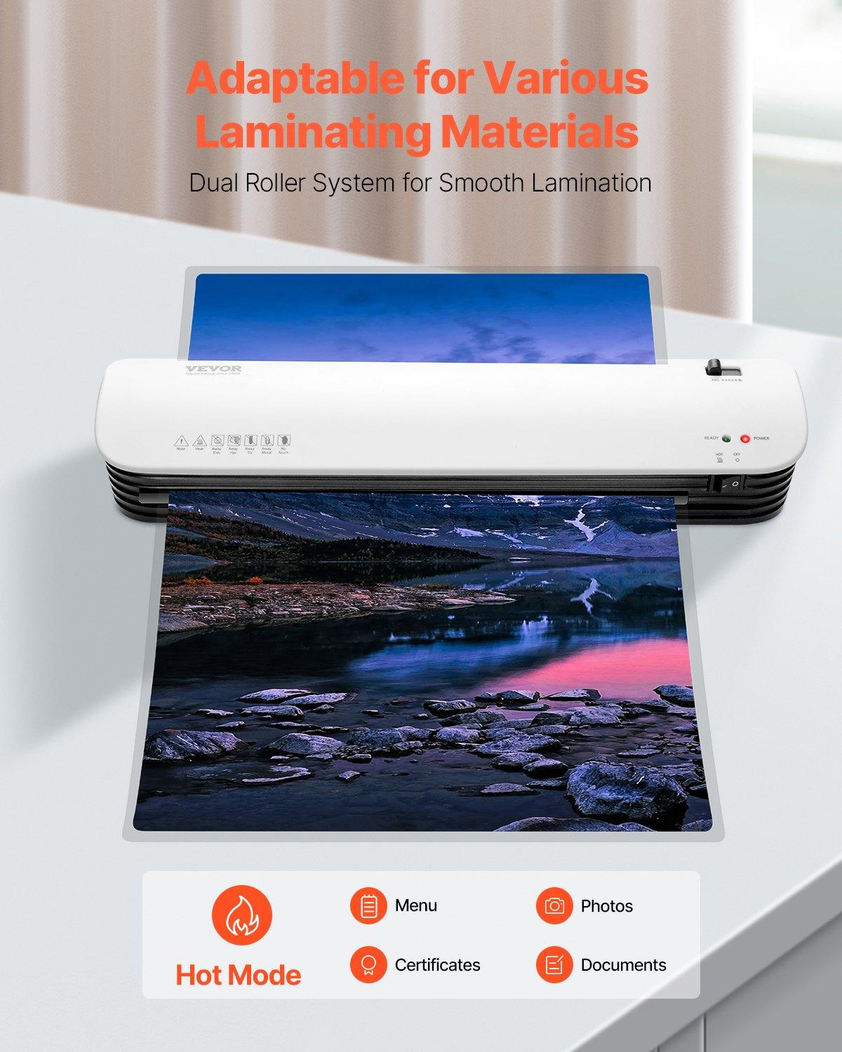 【FathersDayGift】 VEVOR Laminator Machine, Thermal Laminator for Max A3 Paper Size, 2-3 min Quick Warm Portable Laminator, 3-5 mil Thickness, Ideal for Home, Office, Business, or School Supplies, White + Black