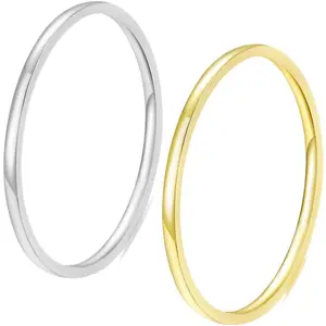 1mm 3mm Stackable Pinky Ring For Women Stainless Steel Solitaire Design Gold/Silver/Rose Gold/Black Non Tarnish Wedding Band Comfortable Fit Size 3-12