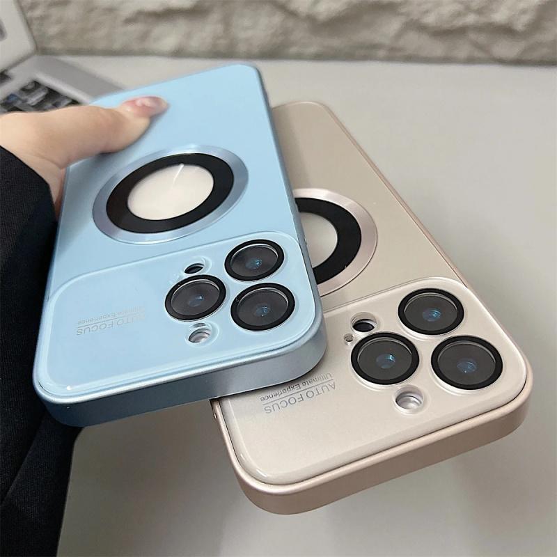 Luxury Large Window Magsafe Logo Hole Magnetic Case For iPhone 17 Air 16 15 14 Plus 13 12  Pro Max Camera Lens Protector Cover