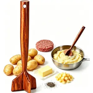 Wooden Meat Masher Chopper, Wood Meat Chopper and Hamburger Smasher Tool, Chicken Shredder Tool, 10.5 Inch Wooden Meat Masher (1Pc)
