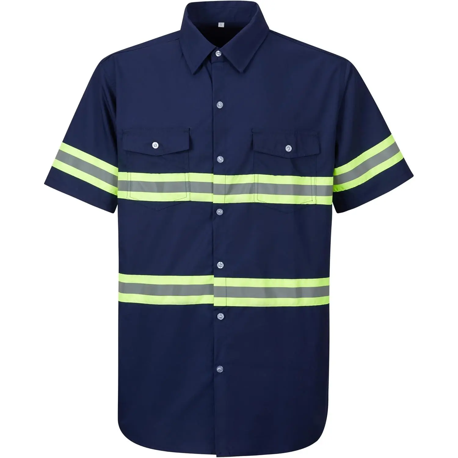 Men's Class 3 Hi Vis Button-Up Safety Workwear Shirt, 360 Reflective Visibility with High-Viz Tape, 80/20 Polyester-Cotton Blend, All-Day Comfort, High-Density Stitching, Machine Washable