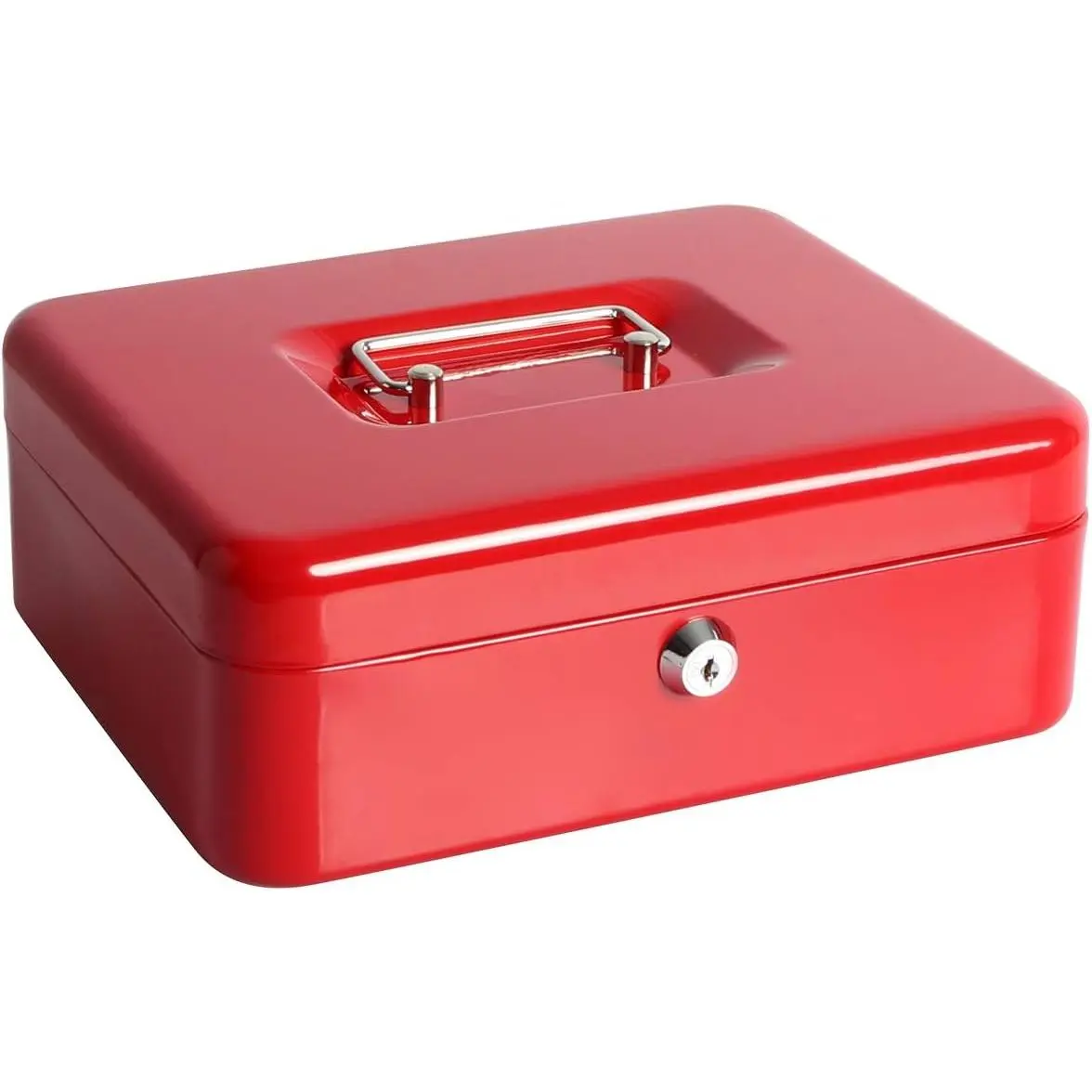 Box with  Tray,Safe Box for  Saving Key Lock  Organizer, Large  Box with Key Lock, 9.8 x 7.9 x 3.5 inches, Red