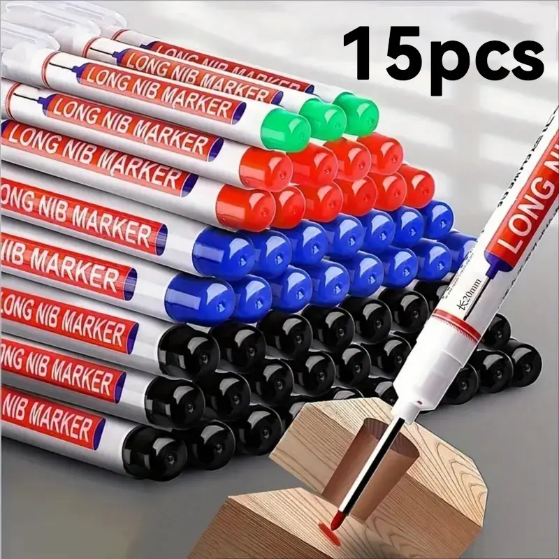 15pcs Long Nib Markers - Bulk Markers Oil-Based Carpenter'S Pens, Permanent Oil Marker for Deep Holes, Ideal for Ceramic, Wood, Plastic, Metal - Perfect for Bathroom Installation & Decor Fixing, Construction Tools | Long Nib Markers | Oil Based Ink