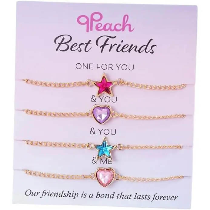 4 count   Bracelets Set - BF Letter/Heart/ Pendant Friendship  for Women, Cute Beaded/Chain Bracelet with  Card
