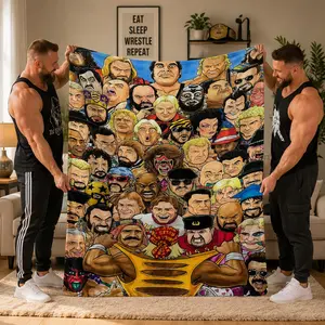 Hulk Hogan & WWE Legends Plush Blanket Soft Wrestling Throw for Man Cave Cozy Fan Gift Home Decor Birthday Christmas Father's Day Gift---Warm Haven Textiles