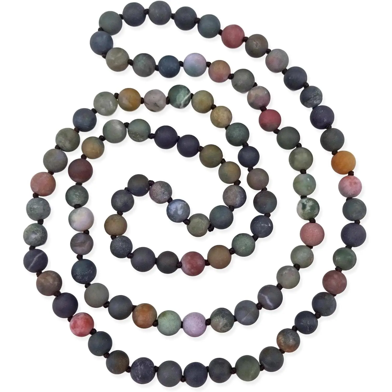 7-8MM 36 Inch Long Matte-Finish Genuine Semi-Precious Stone Endless Infinity Opera Length Hand Beaded Mala Chakra Strand Necklace for Women or Men.
