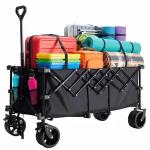 Aobtkel440lbs Large Capacity Outdoor Collapsible Foldable Garden Beach Cart Wagon Cart Utility Grocery Wagon for Shopping Sports
