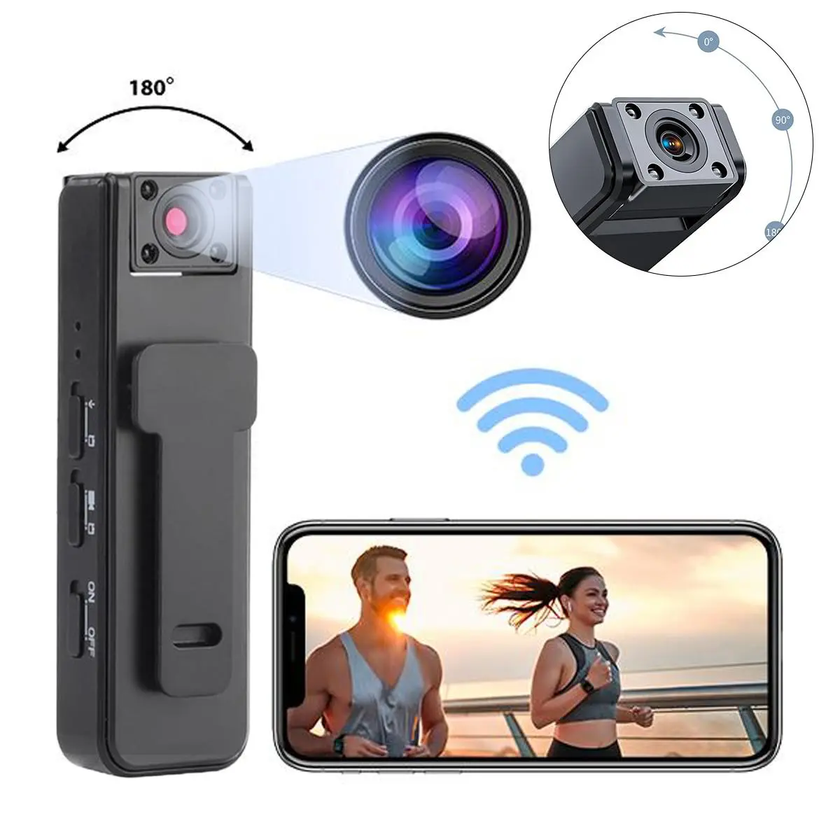 Wireless Vlog Body Camera With 32G TF Card, 1080P Camcorder,  Audio and Video Recording, Wearable Body Cam with Night-Vision & 180° Rotation Lens, Portable Sport DV Camcorder for Outdoor Sport Skiing Cycling Hiking PoliceDelivery CyclingNo APP