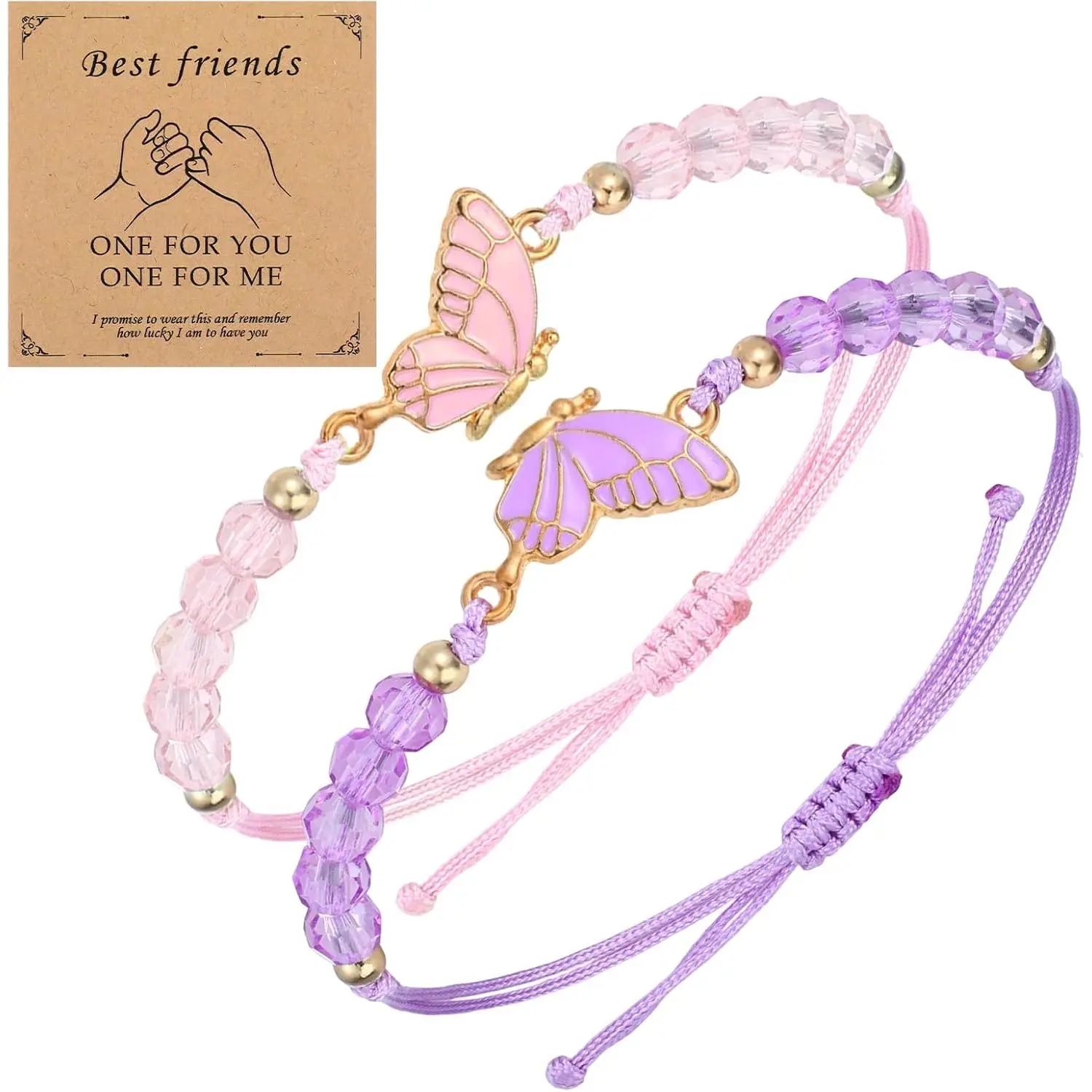 2 count   Bracelet, Adjustable Strand Bff Bracelets | Butterfly Matching Bracelets for Couples, Charm Friendship Bracelet  Gifts for Women Couples Bestie