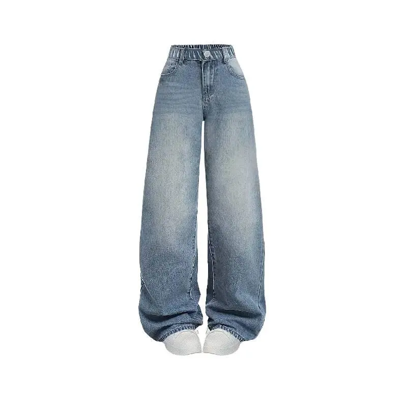 Women's Y2K Retro Washed Blue Wide Leg Jeans Seasonless Casual Pants Must - have Trendy Outfits All Occasions
