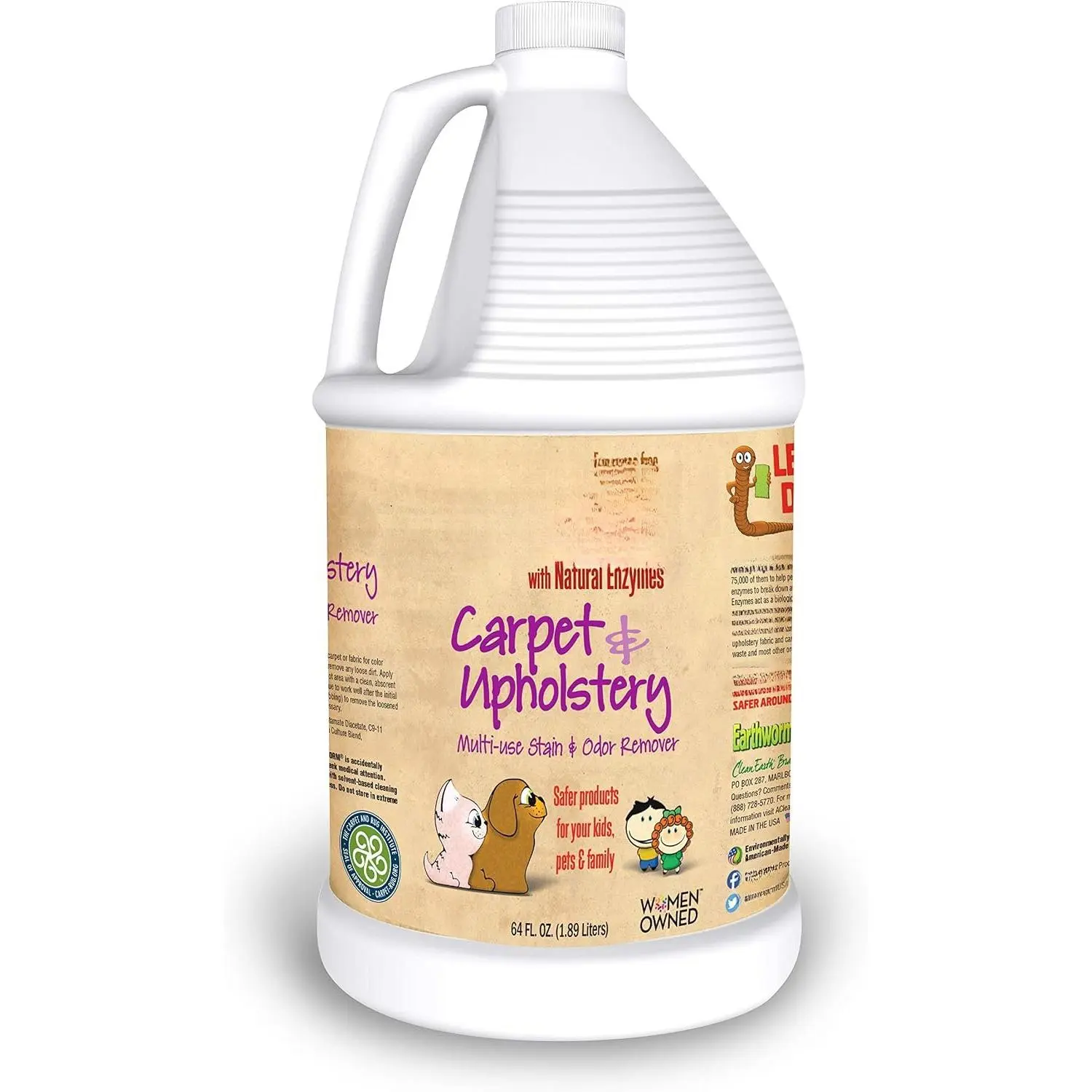 Carpet & Upholstery Cleaner Multi-Use Stain & Odor Remover -  Enzymes,  for Family, Environmentally Responsible - 64 oz