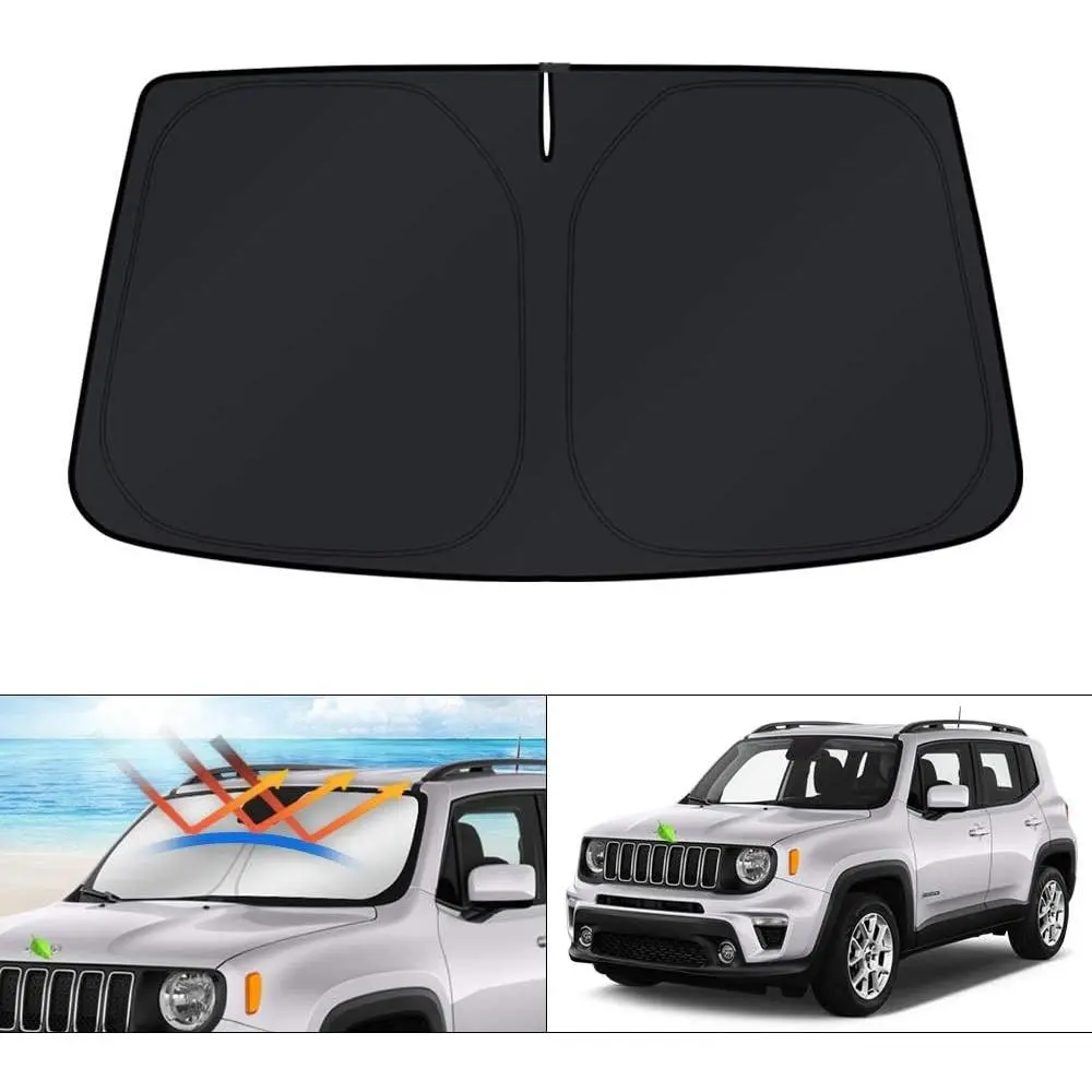 Windshield Sun Shade for 2015-2024 Jeep Renegade Accessories Sunshade Window Shade Sun Visor Protector Foldable Blocks UV Rays Keep Your Car Cooler