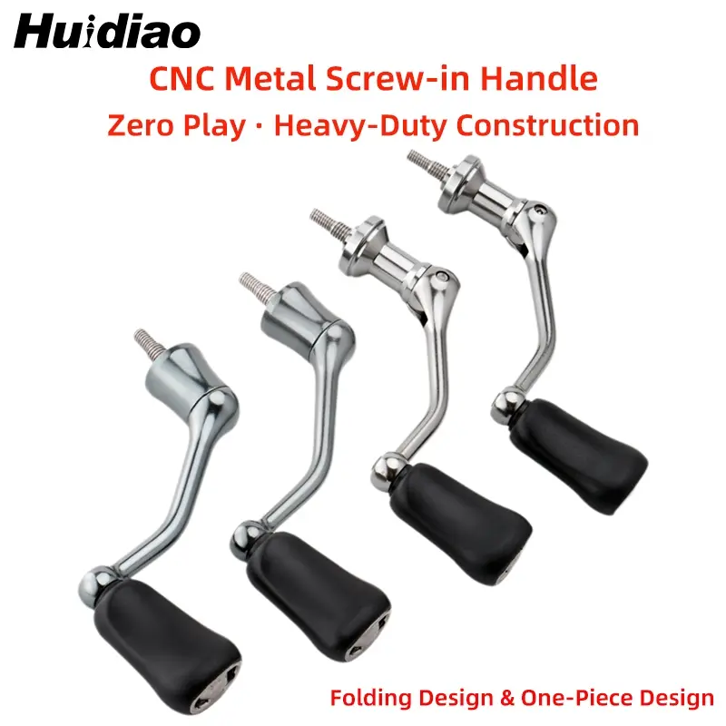Huidiao 1 pc CNC All Metal Screw-in Handle for Spinning Fishing Reel Fishing Tackle Fishing Gear Accessories 1000-4000 Series Ultra-Sturdy Rocker Arm Waterproof Corrosion Resistant One-Piece/Folding Deisgn Fishing Accessories