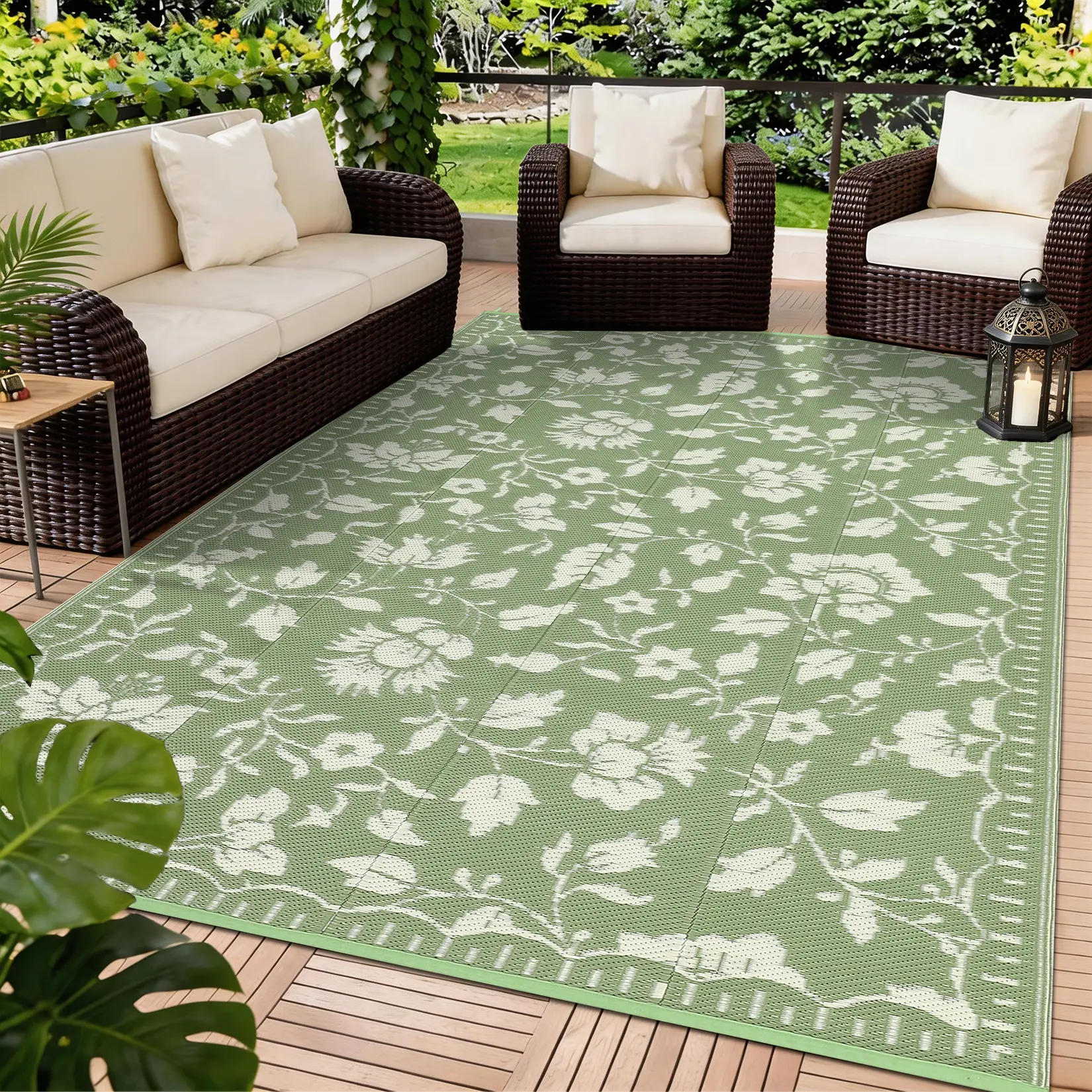 Floral Print Outdoor Rug Double-Sided Waterproof UV-Resistant Foldable for Camping Beaches Patios Gardens RVs and Balconies living room