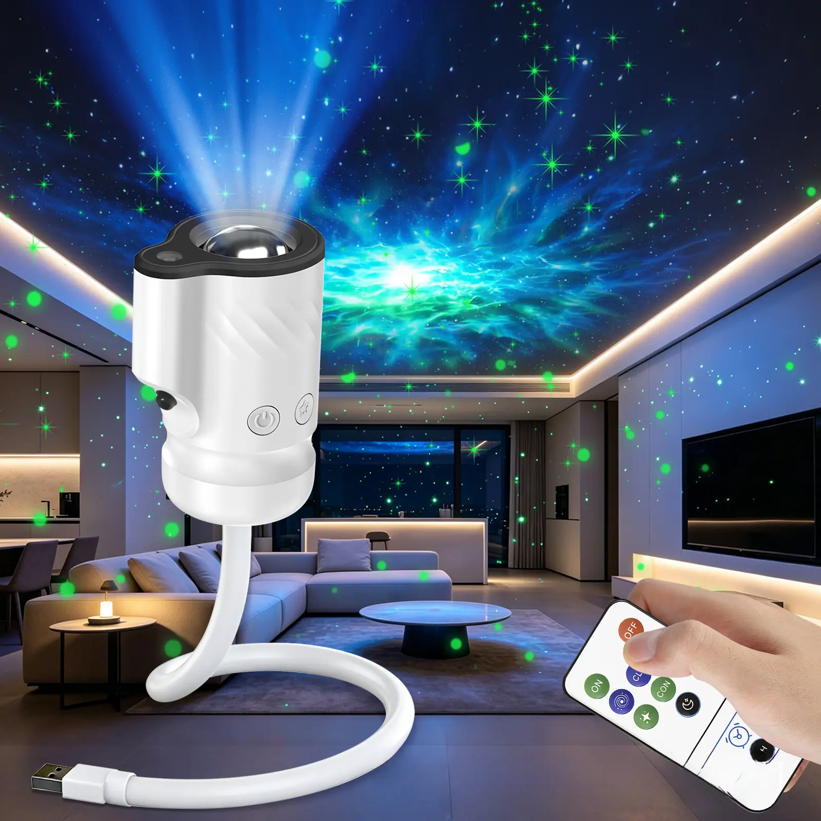 USB Starry Sky Nebula Projector Lamp with Remote Control, Flexible Gooseneck Galaxy Star Night Light, Portable Rotating Star Projection Light for Bedroom Decor, Ambiance Lighting for Party & Gift