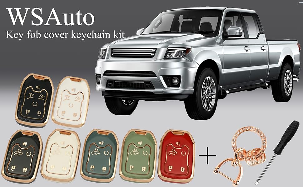 Key Fob Cover Compatible with Chevy Chevrolet Suburban Tahoe GMC Terrain Yukon Yukon XL Smart 6 Buttons TPU Remote Keyless Key Fob Case Protection Shell Accessories Blue with Metal Keychain