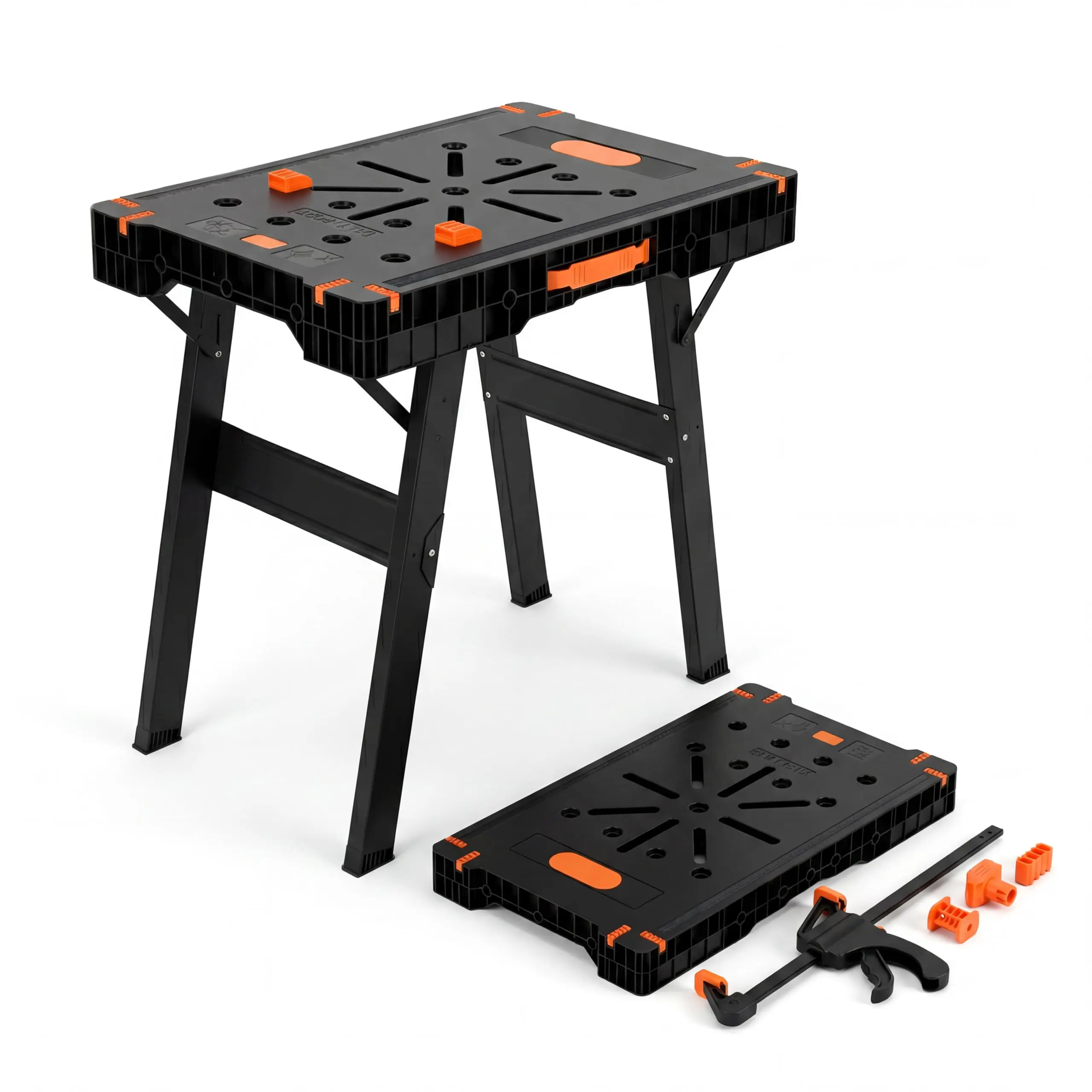 2-in-1 Portable Fold-Up Workbench & Sawhorse, 35" Surface Workstation for Workshop Tasks, 300 lbs Workload Capacity, 1000 lbs Heavy-Duty Support