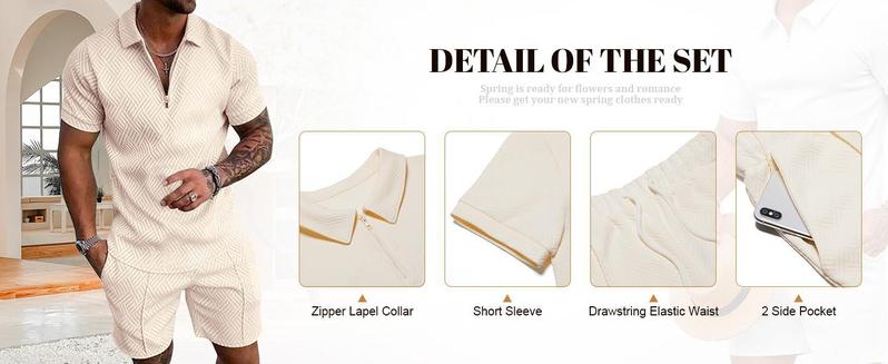 PASLTER  Mens Polo Shirt and Shorts Sets Outfits 2 Piece Fashion Summer Tracksuits Casual Short Sleeve Set B1Y306