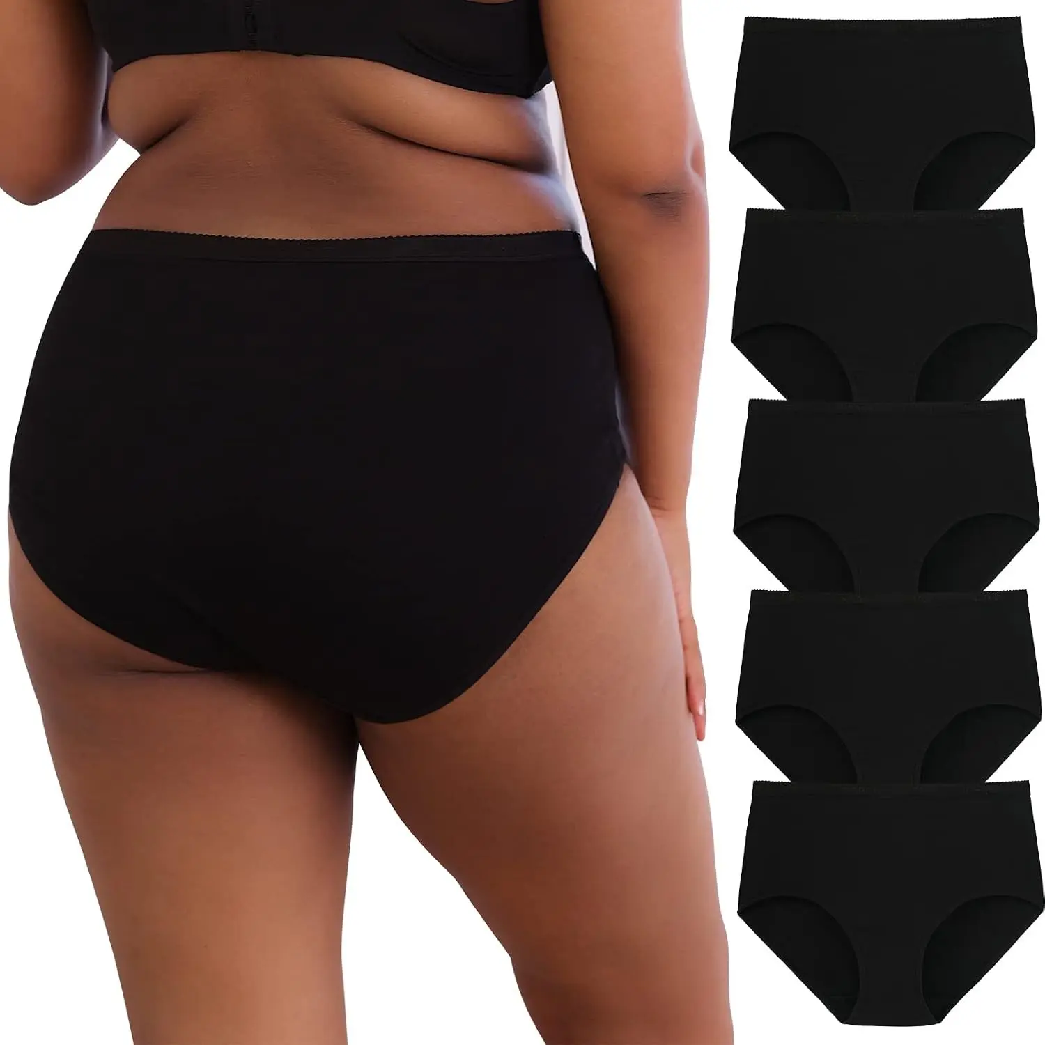 Plus Size XL-6XL Big Curvy Woman Cotton Underwear High Waist Briefs 5-Pack(Gift)