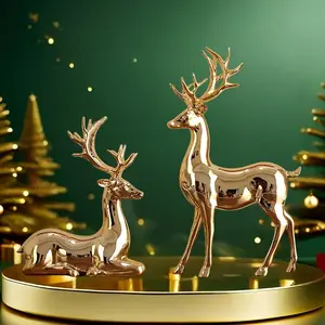 Christmas Large Solid Deer Electroplated Champagne Holiday Home Office Desktop Craft Gift, Luxury Holiday Decor, High-Quality Resin