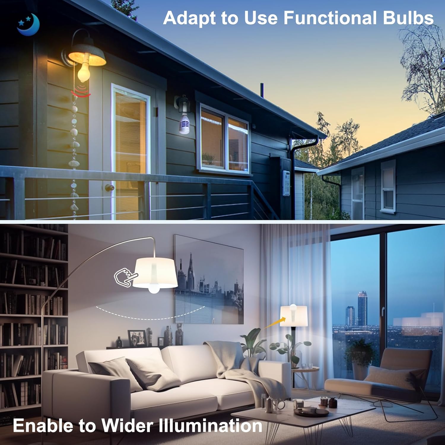 E26 3.15-4.13Inch/8-10.5CM Extension Flexible Socket Extender Adapter, E26 to E26 Edison Screw Converter, Light Socket Extender, Lamp Bulb Socket Extension, 2-Pack