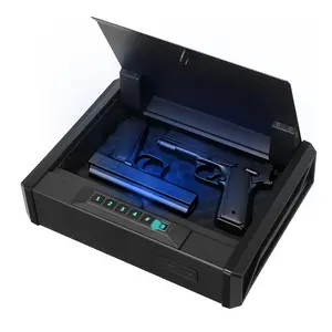 VEVOR Gun Safe, Heavy Duty Handgun Safe with Fingerprint/Password/Key, 3-Way Quick Access Firearm Case Box with Lighting for 2 Pistols 2 Magazines, Pistol Gun Box for Nightstand Bedside Desk Car