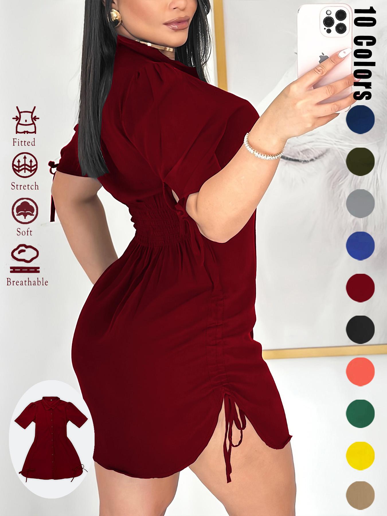 Women's Button Front Mini Dress, Lightweight Versatility, Split Hem Design, Adjustable Waist Tie, Ideal for Spring Summer Autumn