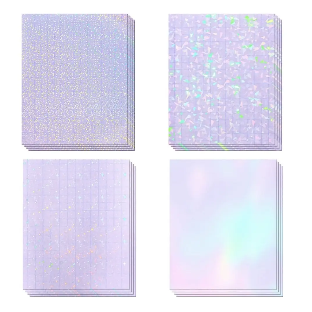 16pcs Holographic Laminate Sheets, Clear Self Adhesive Sticker Paper, Transparent Waterproof, 8.5x11 Inch, 4 Styles for Stickers, Cricut Crafts, Photos