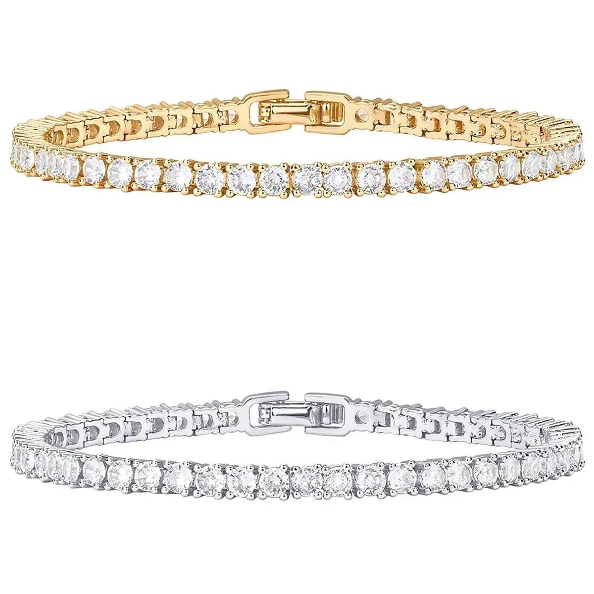 2pcs Simple And Stylish Fully Inlaid Micro-inlaid Water Diamond  3mm Cubic Zirconia Classic Tennis Bracelet