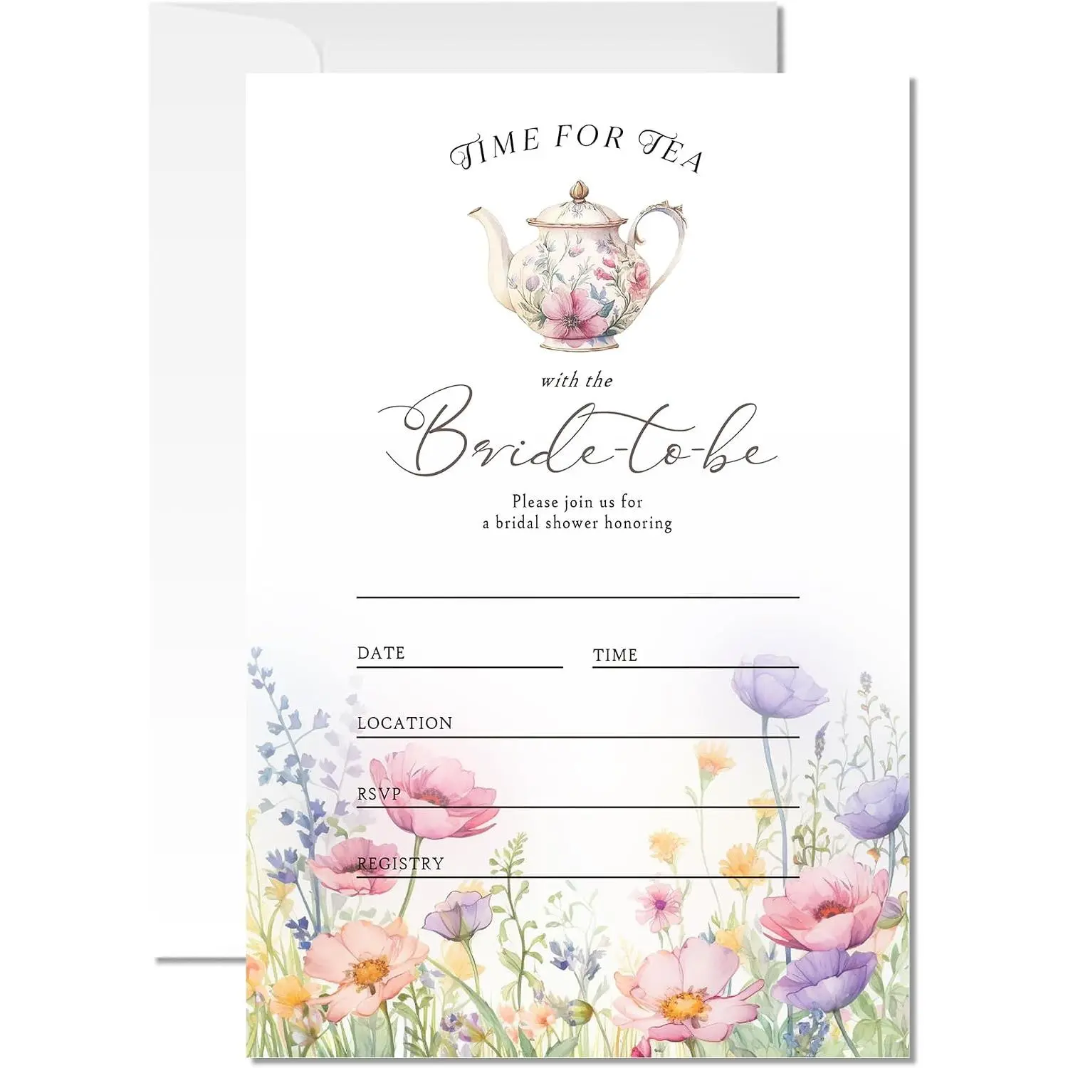 20 Time For  With The Bride To Be Invitations (067) | Floral  Party Theme Invite Cards with Envelopes, 4x6 Inch Fun Bridal Shower Invites