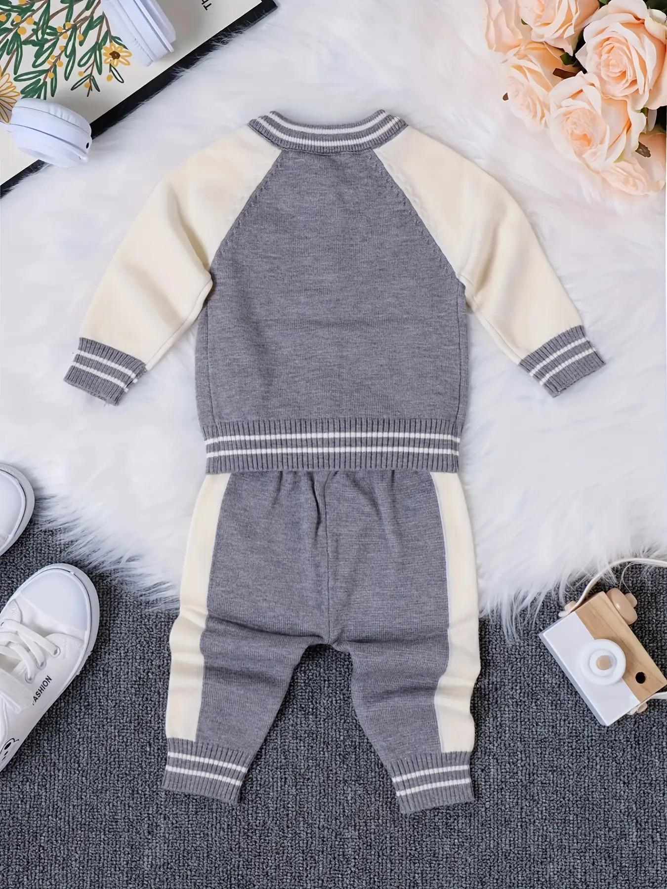 NewNewborn Boy Spring/Autumn Outfit Set    2-Piece Lettered Cardigan + Knit Long Pants – Stylish & Cozy for Outdoor Strolls! Adorable Infant Sweater Set, Soft for Daily Wear ✨