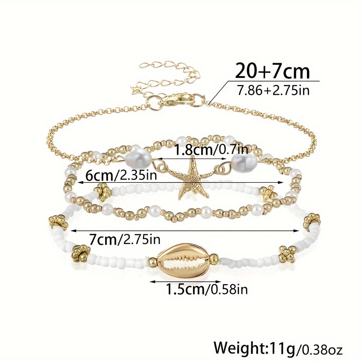 3pcs Beach Style Anklet Set] Beaded Anklet Set for Women, 3pcs Summer Beach Style, Starfish and Shell Charms, Vacation & Daily Wear, Universal Anklets Set