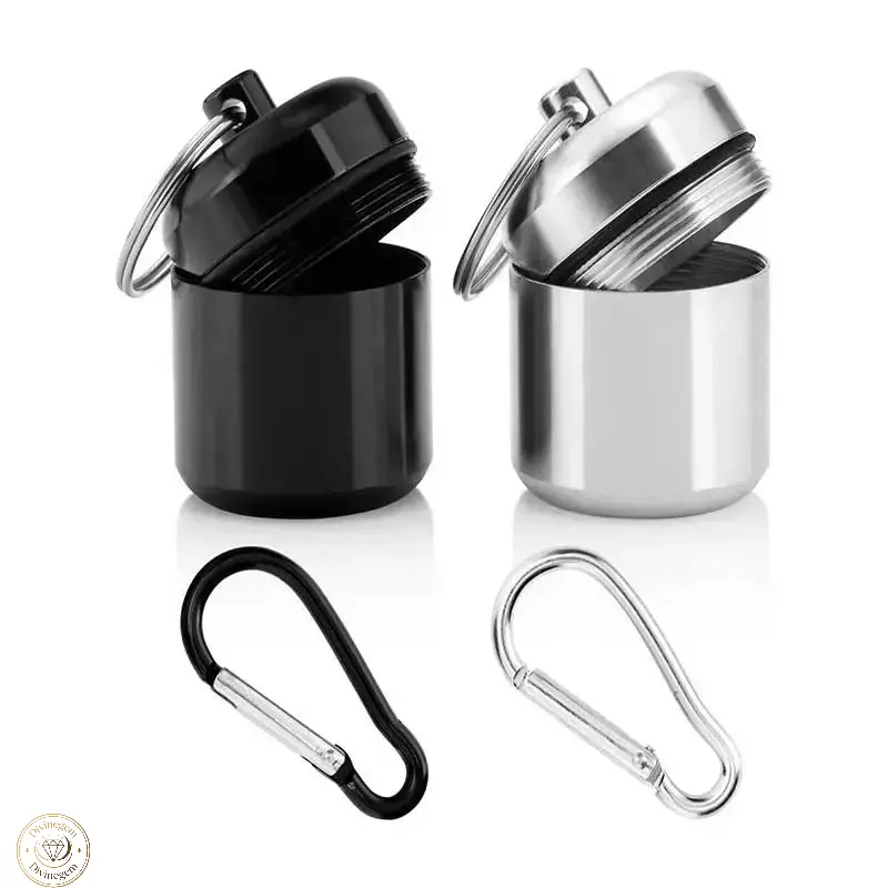 2-Pack Aluminum Alloy Pill Case with Keyring & Carabiner - Waterproof, Airtight, Mini Compact Pocket-Sized Capsule Supplement Organizer for Outdoor Activities, Everyday Carry Sports Gear
