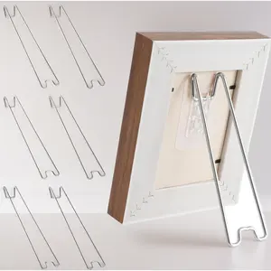 6 pieces silver large adjustable picture frame stand. Stainless steel picture frame easel backs self adhesive. 3 levels of picture frame backing board for 12 to 18 inch frames. Silver large size.
