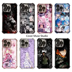 Re Zero Starting Life in Another World Anime Phone Case for iPhone 17 16 15 14 13 12 11 Pro Max, Shockproof 4-Corner Airbag Electroplated Rem Ram Emilia Subaru Beatrice Cover