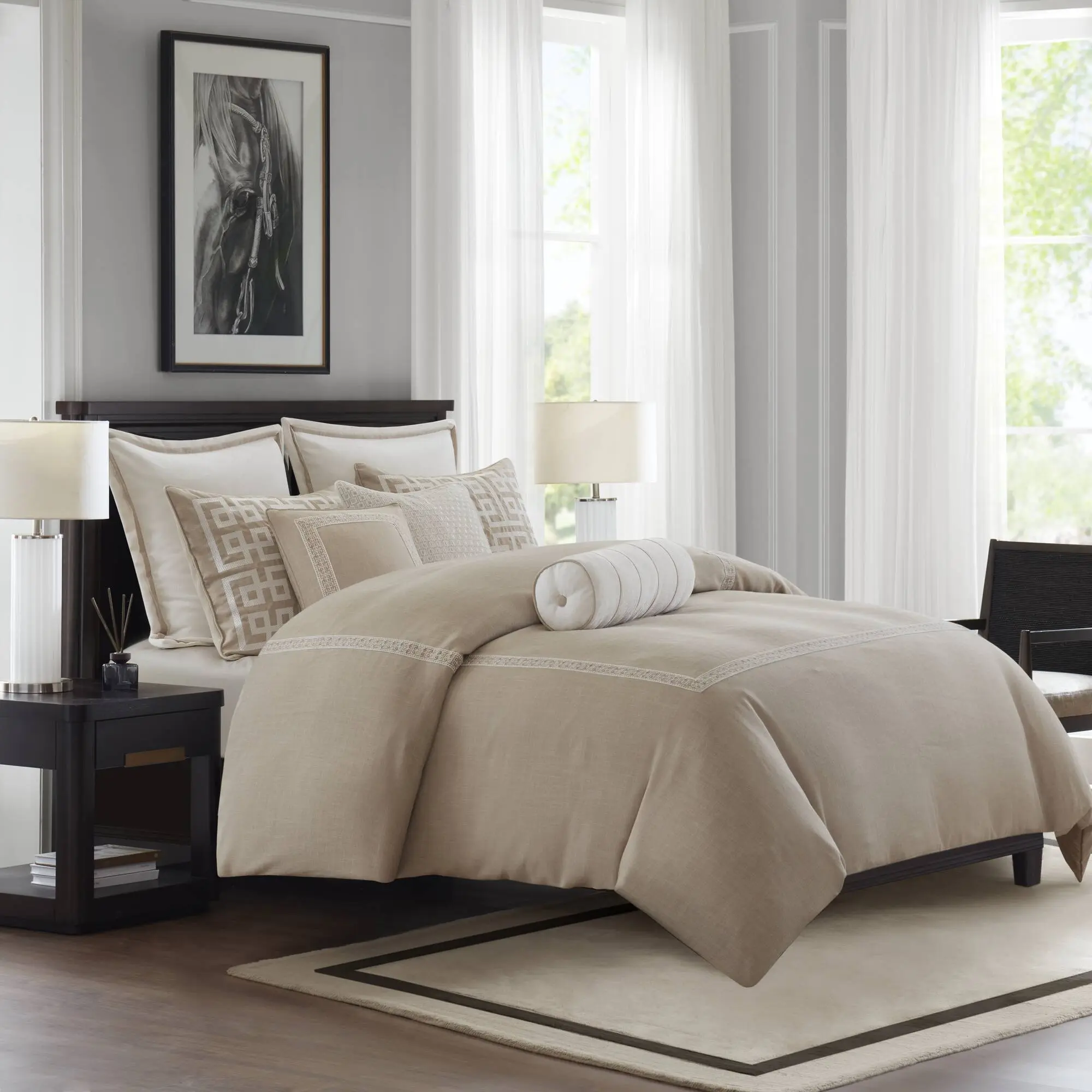 ARCH 9-Piece King Comforter Set Luxury Bedding Collection with Comforter, Shams, Sheets, Pillowcases, and Bed Skirt, Soft Microfiber, All-Season Down Alternative, Machine Washable, for Master Bedroom or Guest Room, King Size, Home Furniture and