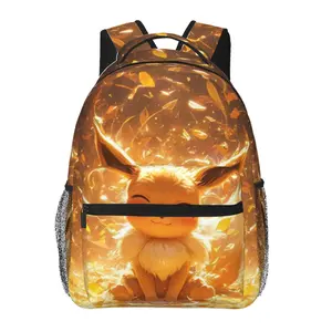 Anime Eevee Printed Backpack, Cute School bag for Girls Boys Teens, Cartoon Backpacks Kawaii Kids Lightweight backpack with adjustable straps Bookbag, Travel, School, College, Work, Backpack, Daily Use