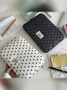 Korean Style Plush Polka Dot Notebook Case, 10-11 13-14 15-15.6 Inch Tablet Sleeve, Lace Lightweight Storage Pouch, Girl Heart Design