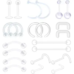 14G 16G 18G 20G Clear Flexible Bioplast Retainer Navel  Ring Eyebrow Tongue Nipple Barbell Nose Lip Labret Stud