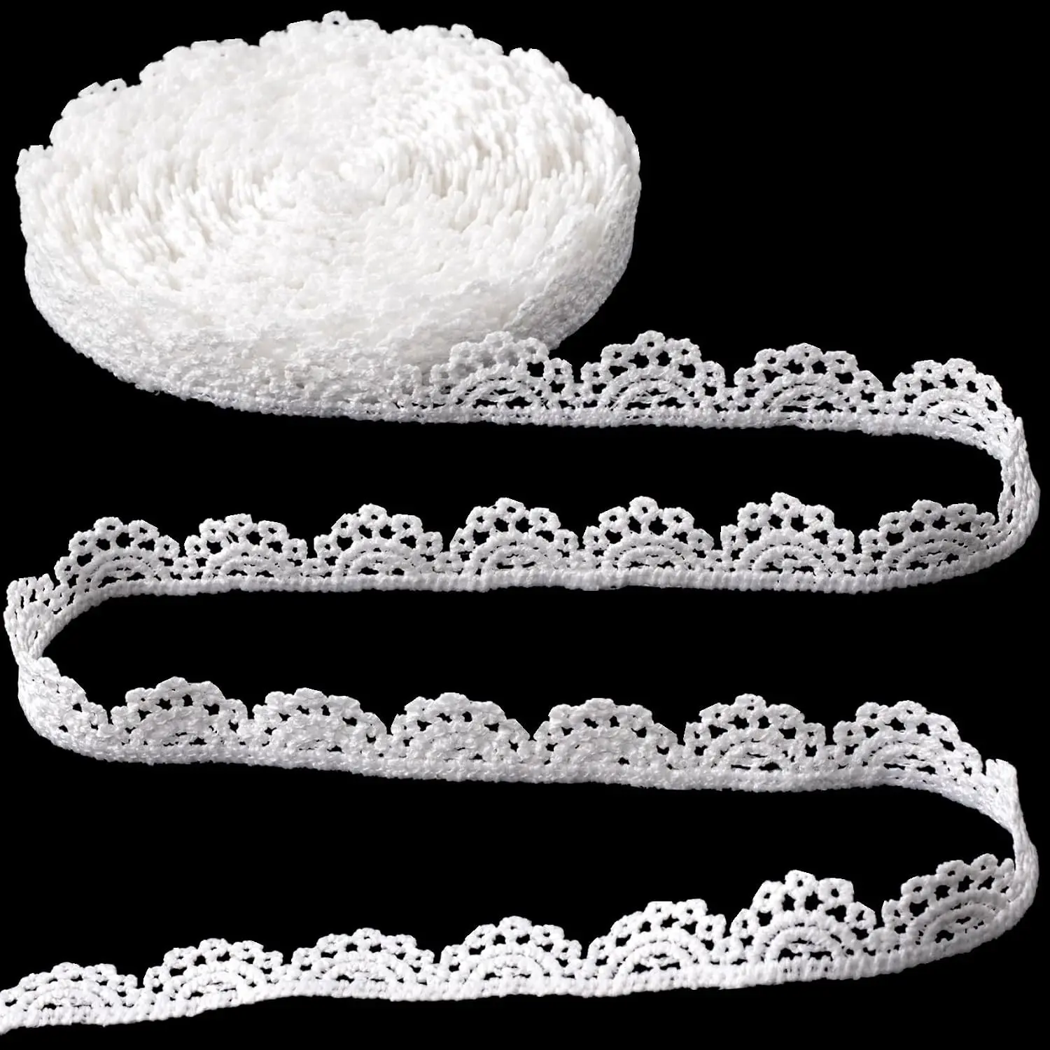 4 Yards White Lace Trim, Vintage Crocheted Lace Ribbons, Embroidery Scalloped Edge Laces for DIY Crafts, Bouquet, Sewing, Wedding, Wrapping, Decoration (0.59" Wide)