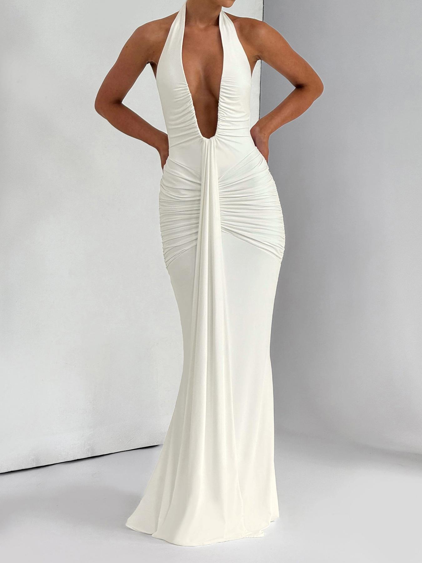 Women's Solid Color Halter Neck  Dress, Elegant Sleeveless Dress for Party Club Dating Wear, Ladies Summer Clothes, Womenswear