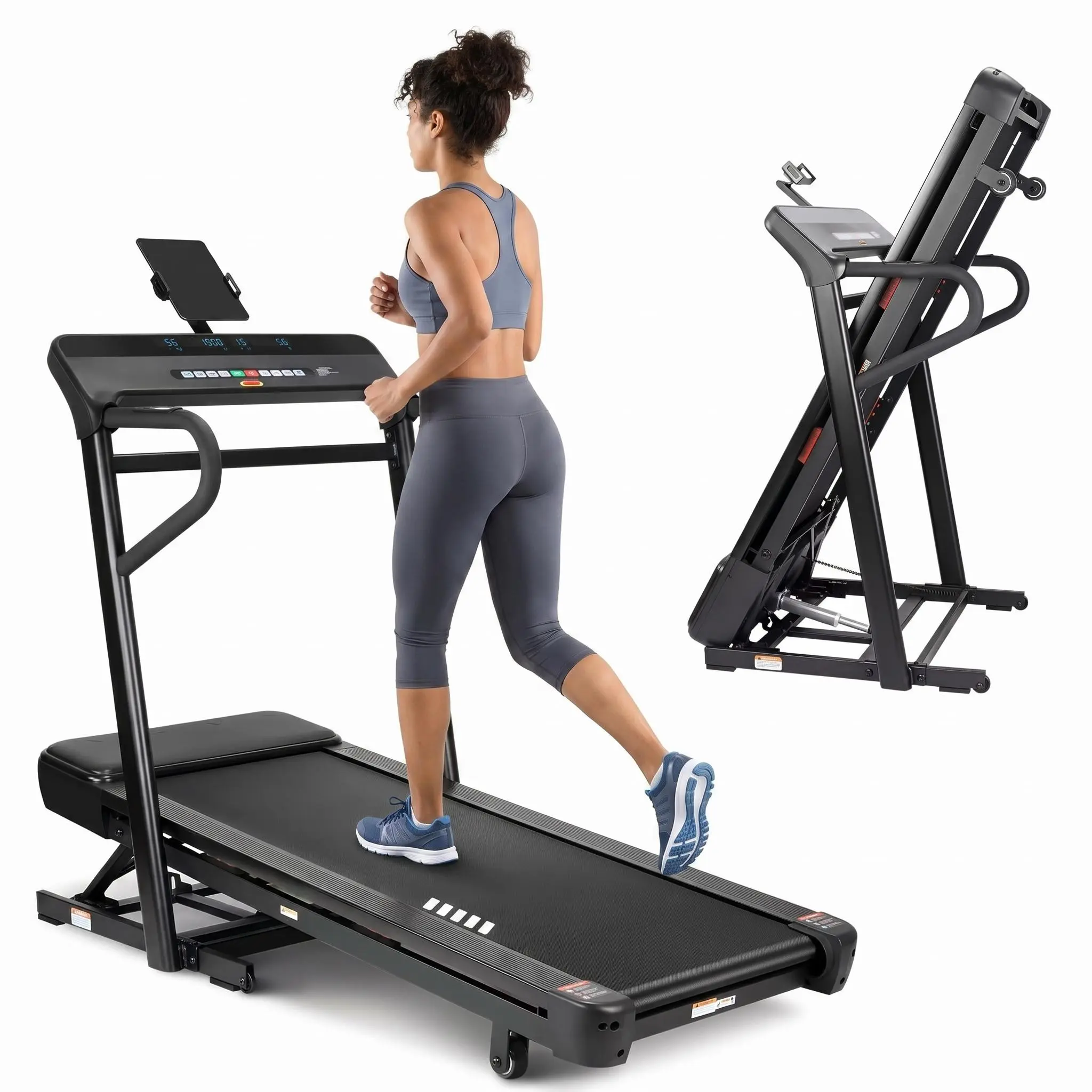 Commercial Grade Collapsible Treadmill for Home Gym – Powerful Motor – Auto Incline/Decline – Space-Saving – Joint-Friendly Running Machine – Tablet Stand