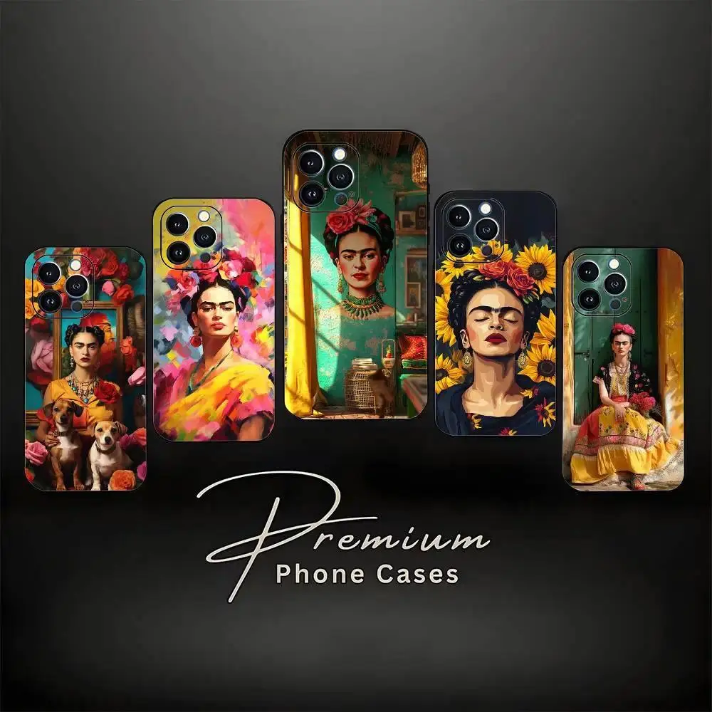 Frida Kahlo Personalized High-Detail Printed Surface Fashion Art Phone Case, Soft Silicone Black Shockproof Protection Cover for iOS (iPhone 11-17 Pro Max/Plus) & Android (Samsung Galaxy S23-S25) Mobile Accessories