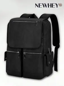 Vintage PU Leather Laptop Backpack for Men, 15.6 Inch Water Resistant, Large Capacity, Magnetic Closure, Casual Daypack for Travel & Office