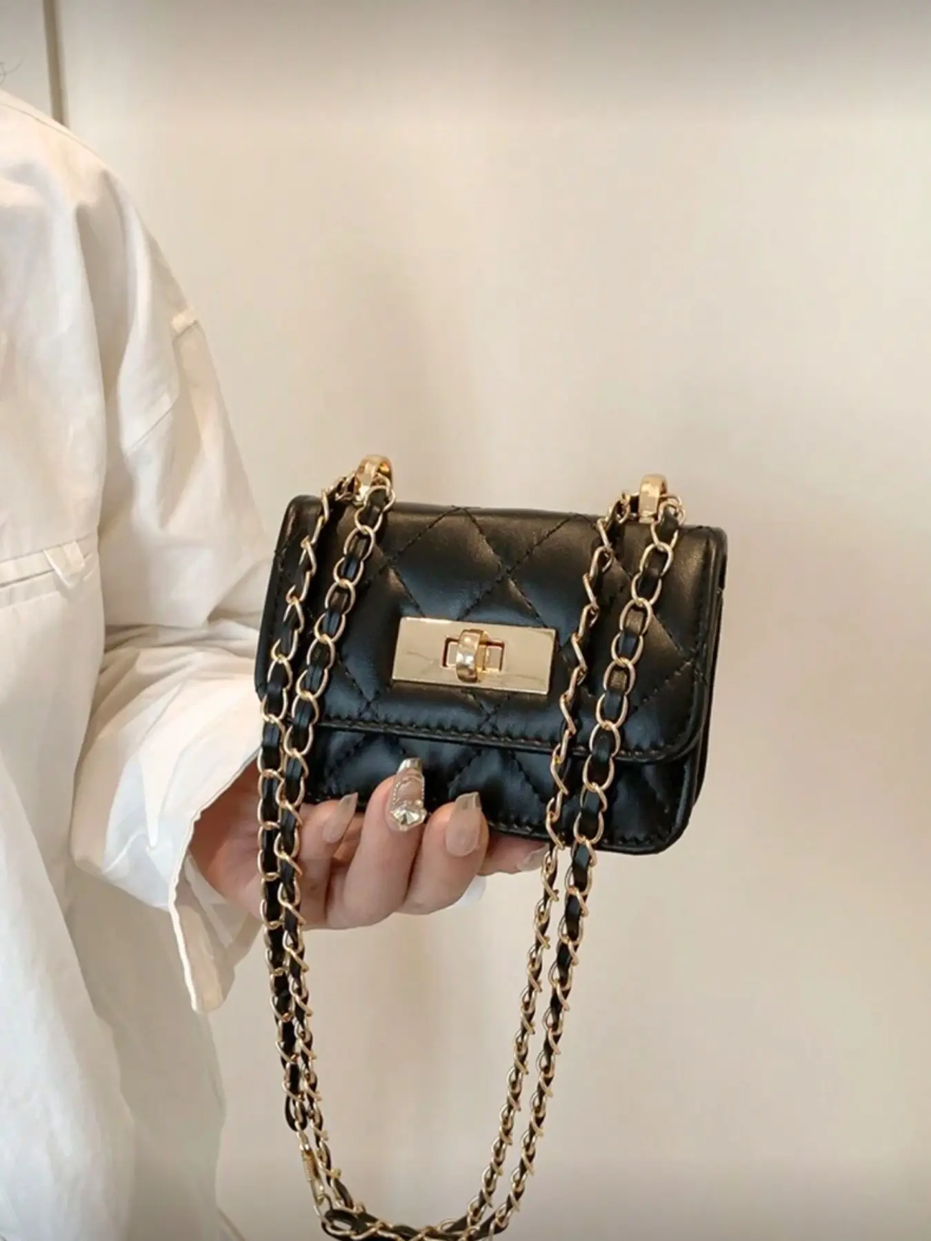 New Mini Square Bag for Women, Diamond Pattern Stitched Handbag, Shoulder Bag with Woven Chain Strap, Cute Crossbody Bag, Accessory Bag, Stylish Square Bag