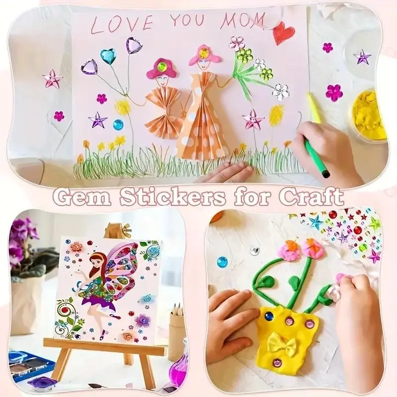 1600pcs Self-Adhesive Rhinestone Sticker Sheets, Multi-Color Gemstone Decals, DIY Crafts, Makeup, Nail Art, No Battery, Fits Day of the Dead, Canada Day