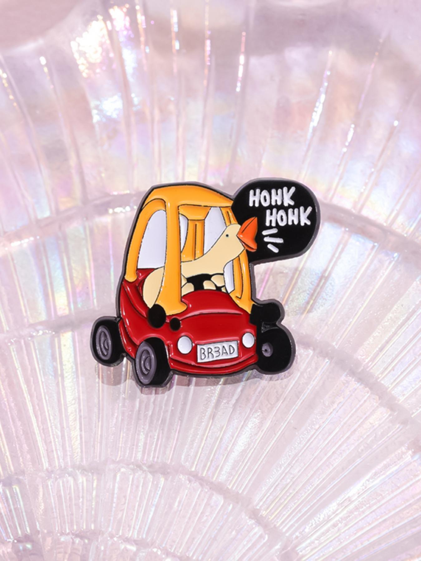 Cute Cartoon Car & Goose Design Brooch, Creative Metal Brooch with Letters Print, Fashion Accessory, Fashion Summer Charm Accessories for Men & Women