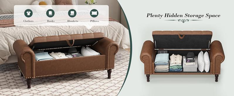 Apicizon 60”Ottoman with Storage, End of Bed Storage Bench with Tufted Button, Upholstered Sitting Bench for Front Door Entrance,Bedroom,Living Room Apicizon 60”Ottoman with Storage, End of Bed Storage Bench with Tufted Button, Upholstered Sitting Bench for Front Door Entrance,Bedroom,Living Room