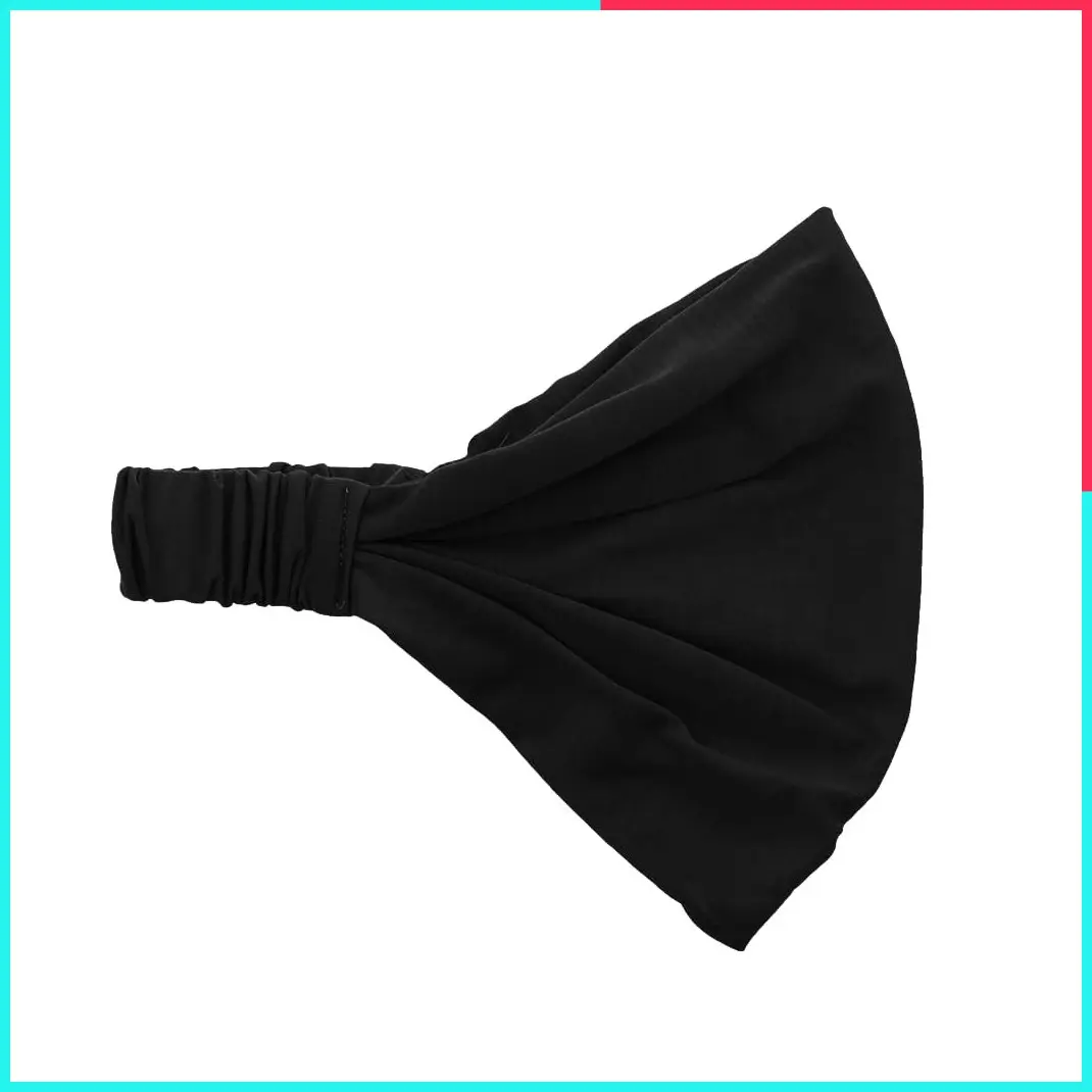 Black Wide Cotton Headband Solid Boho Yoga Style Soft Hairband